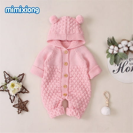 

Newborn Baby Boy Girls Bear Ear Knit Romper Hooded Wool Sweater Jumpsuit Outfits