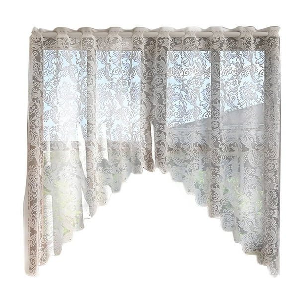 Media cortina de encaje con funda para barra para cocina, baño, persiana de ventana, nailon blanco Sp ex 63x39 pulgadas, cenefa pequeña para ventana, cortina translúcida que filtra la luz para sala