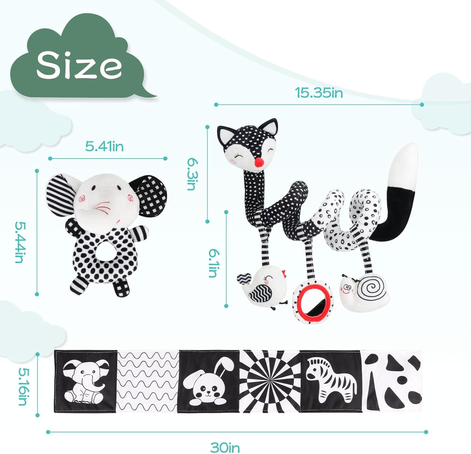 3 Pcs Baby Toys，Black and White Baby Toys，High Contrast Baby Toys