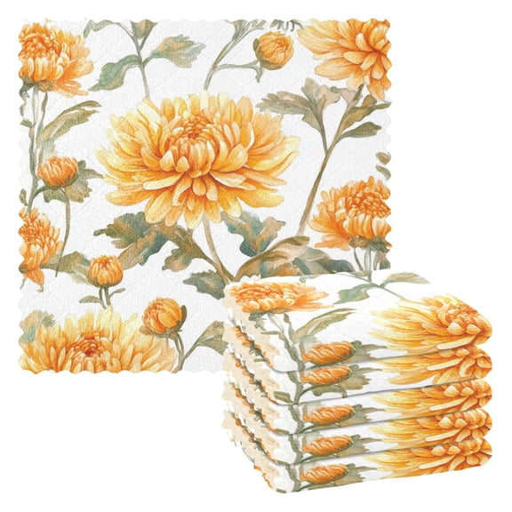 6 Pieces of Kitchen Towels 11x11Inch Kitchen Dish Cloths Kitchen Dish Towels Reuseable Cleaning Cloths Chrysanthemums Yellow