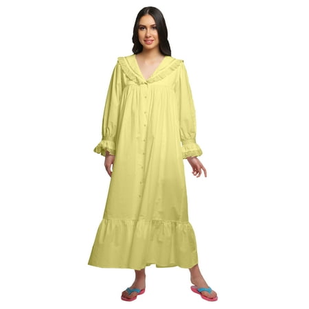 

Moomaya Solid Short Sleeve Nightdress For Ladies Button Placket Nightwear