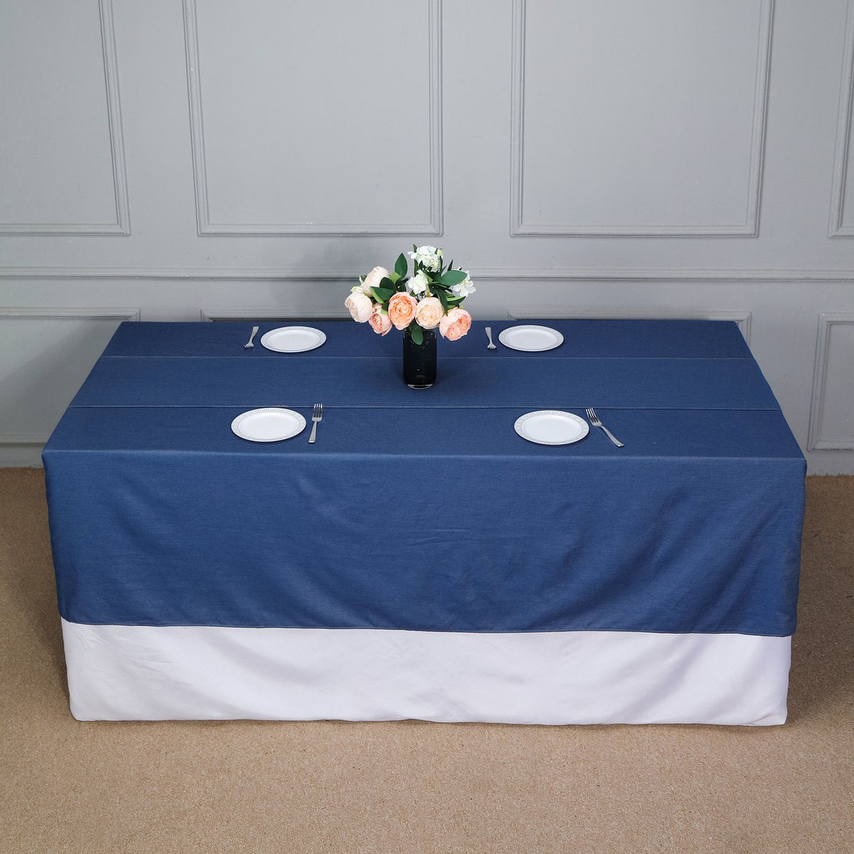 Premium Dark Blue 60x102" Faux Denim Polyester Rectangular Tablecloth Wedding 