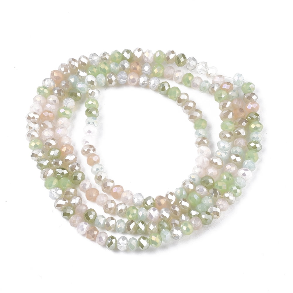 Electroplate Glass Beads Strands AB Color Plated Faceted Rondelle Light Green 3x2.5mm Hole: 0.7mm about 188~190pcs/16.93 inch~17.71 inch(43~45cm) 30Strand