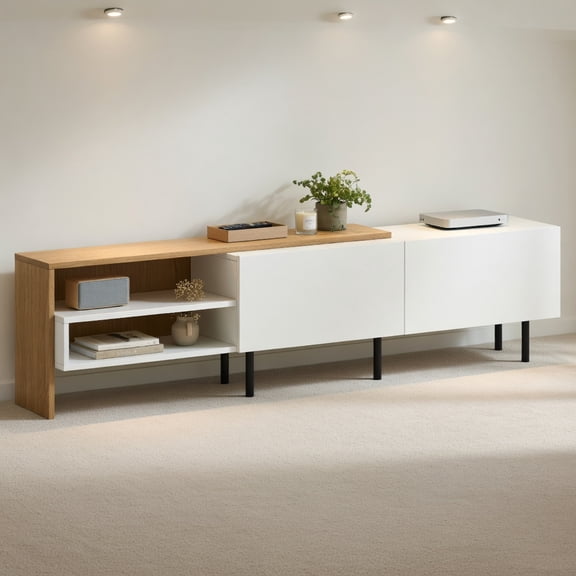 Resenkos Modern TV Stand for 80 Inch TV, Storage Shelf Cabinet Entertainment Center for Living Room, White