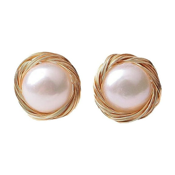 US 8~10mm Natural Freshwater Pearl Earrings 14K Gold Plated Studs Wedding Gifts