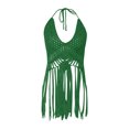 thumbnail image 6 of JIAYUE Women's Swimwear Cover-Ups Beach Vacation Halter Neck Above Knee Solid Color Sleeveless Sexy Crocheted Strap Hollow Long Tassel Bikini Cover Up Cropped Dresses, 6 of 7