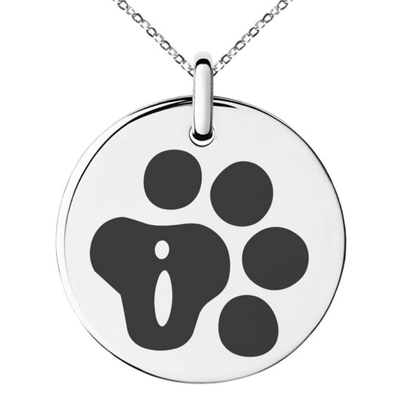 Stainless Steel Letter I Initial Cat Dog Paws Monogram Engraved Small Medallion Circle Charm Pendant Necklace