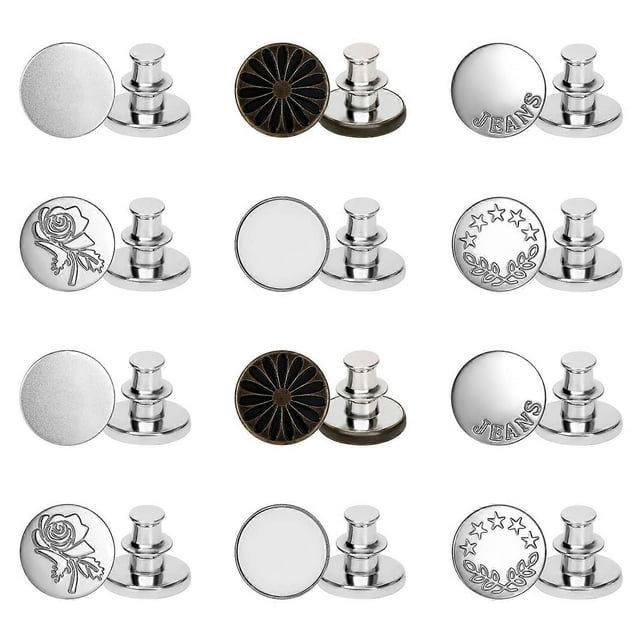 LUOEM 12 Pcs Instant Button Adjustable Jeans Button Nail Free No Sew Needed Removable Waist Buckle