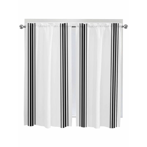 Bedroom Curtains 63 Inches length, Black White Stripe, Window Treatment Curtain Drapes, Abstract Geometric Rod Pocket Curtain Panels for Living Room Kitchen, 42"x63", 2 Panels