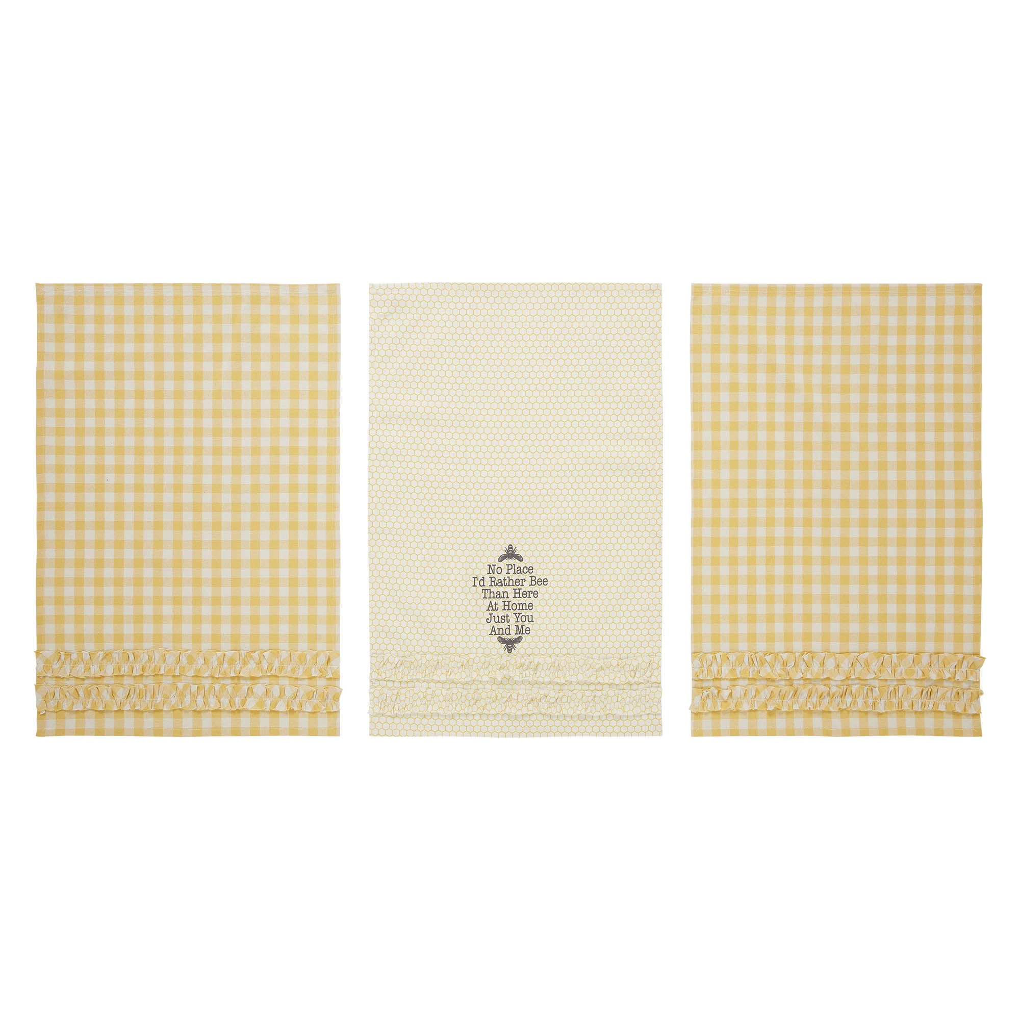 VHC Brands Cotton Kitchen Towel set of 3, Distressed Appearance, Tea Towel, Dish Towels, Buzzy Bees Collection, Rectangle 28x19, Vintage Yellow
