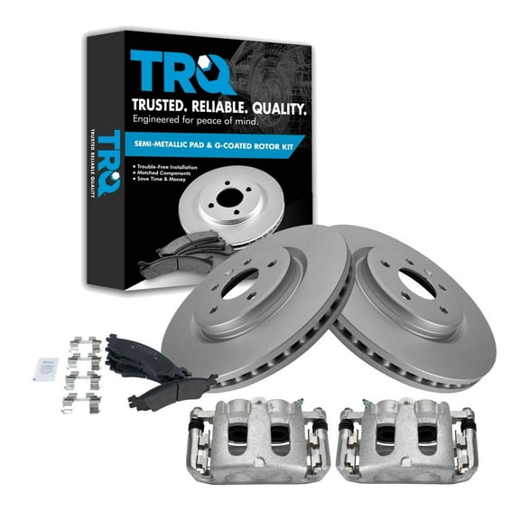 TRQ Front Brake Pad & Rotor Kit Brake Caliper Brake Pads Brake Rotor Semi-Metallic Vented Premium G-Coated Fits Select 2010-2012 Ford Taurus