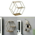 thumbnail image 4 of Wrought Shelf Rack Sofa Background Wall Decoration Metal Wall Hanging Decor Hexagon Floating Wall Shelf - golden, 4 of 7