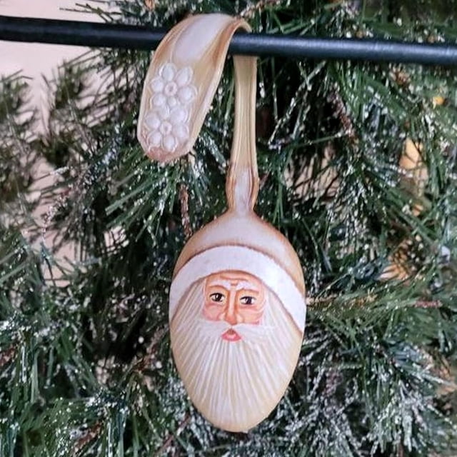 Adorno navideño de Papá Noel con tenedor rizado, adorno navideño pintado con cuchara de Papá Noel rizada, adornos navideños divertidos, adornos divertidos de Papá Noel con tenedor rizado para árbol de
