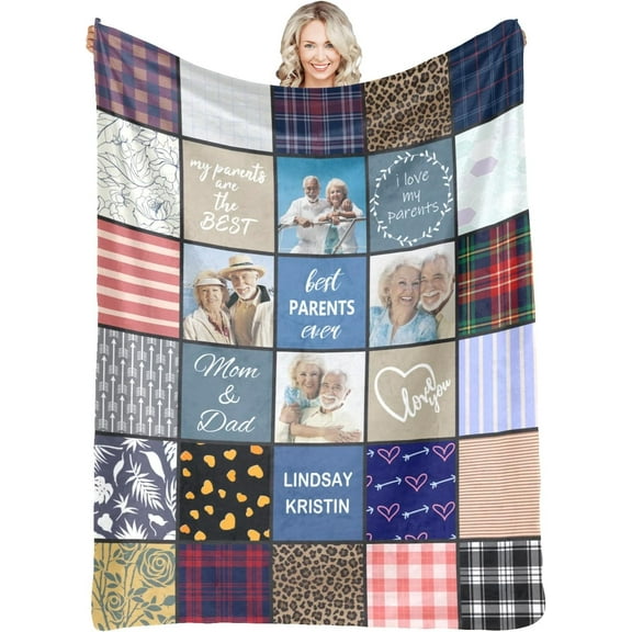 Customized Blanket with Photos & Text for Mom Dad Baby Family Friends Personalized Picture Blanket for Birthday Christmas for Women Sister Wife Grandma(10 Photos,50x60 Sherpa)