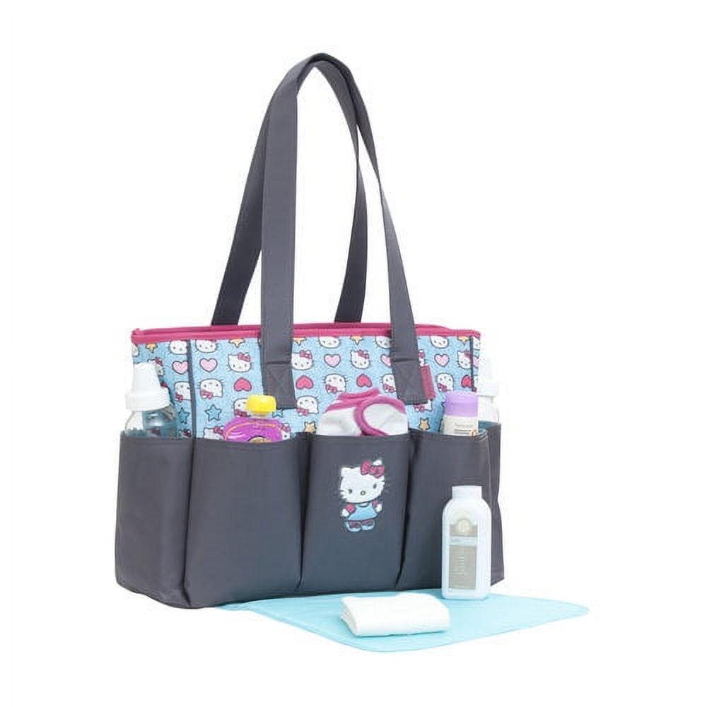 Hello Kitty Toss Print 6-Pocket Tote Diaper Bag, Grey - image 2 of 4