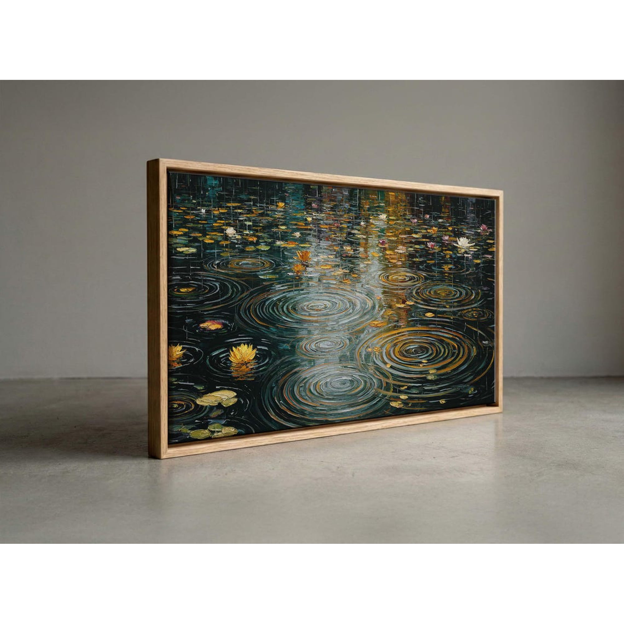 Water Lily Pond Rain Ripples Impressionist Wall Art Unframed Paper Print