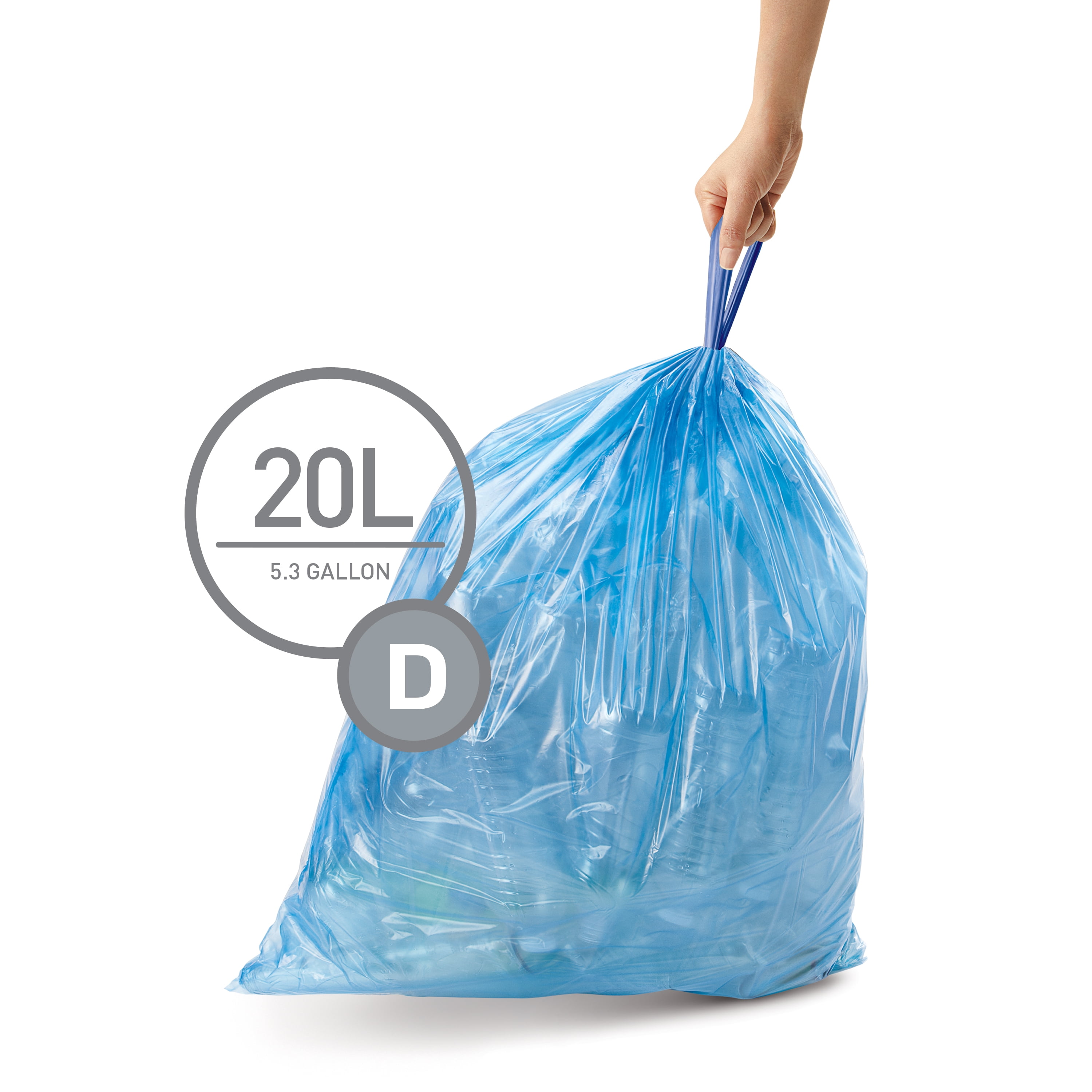 simplehuman Code D Custom Fit Liners, Drawstring Trash Bags, 20 Liter / 5.2  Gallon, 12 Refill Packs (240 Count)
