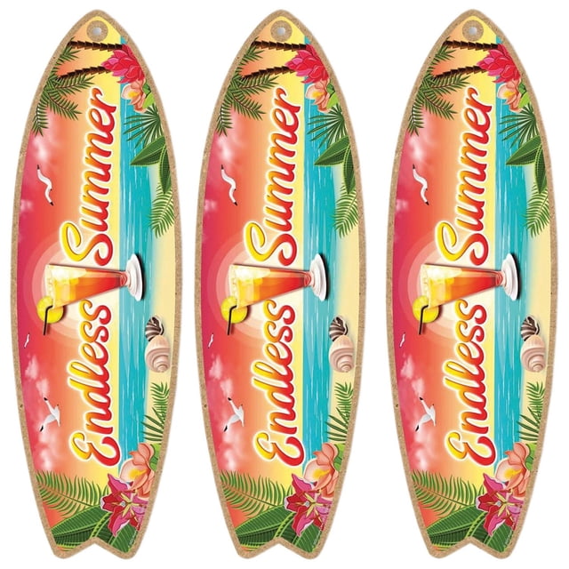 Decoración de estilo marinero VentDepot 3Pzas 16x45cm Madera Tabla de surf