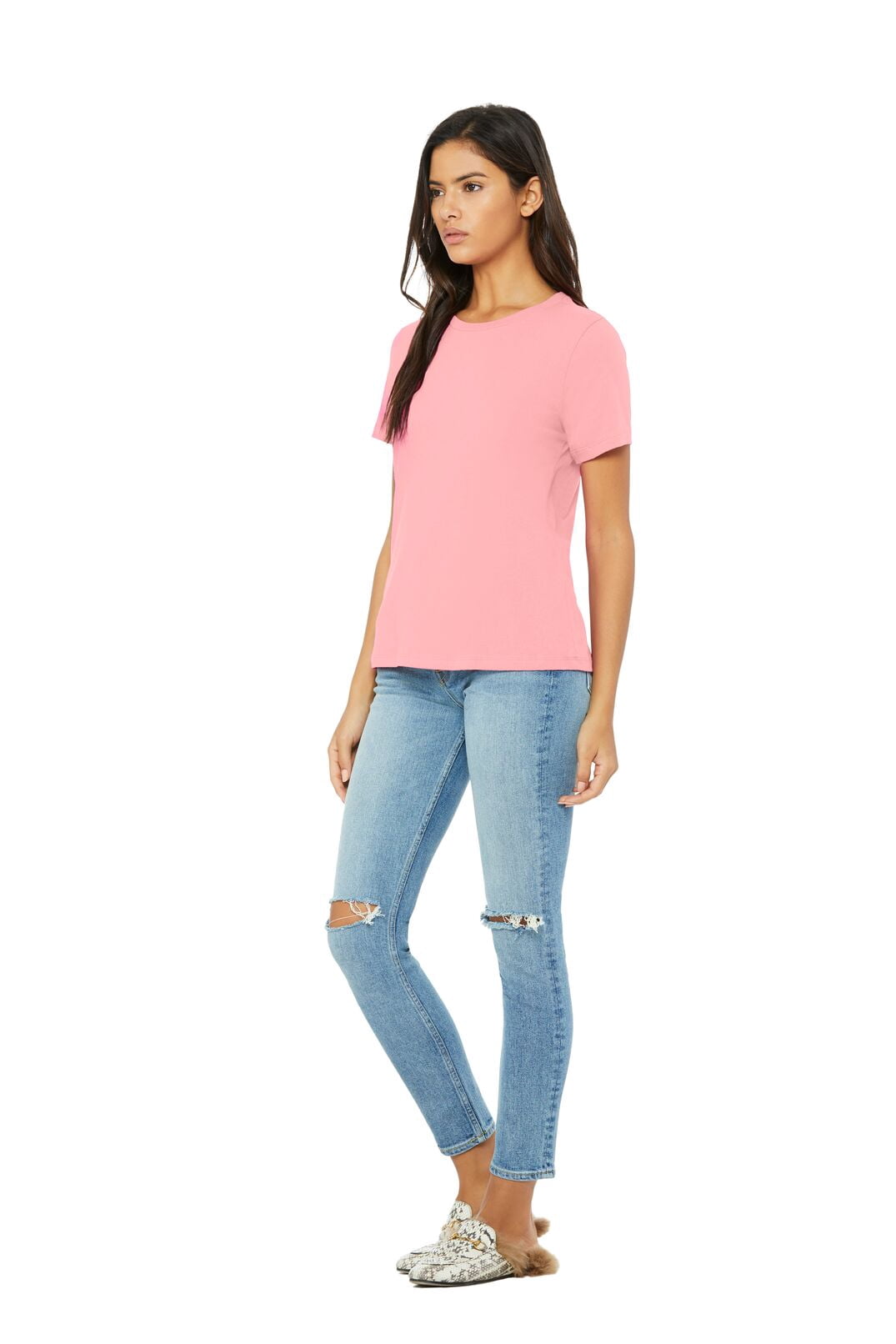 BELLA+CANVAS Ladies Crew Neck Personalized T-Shirt, Create your own Designs, Pink, Large