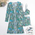 thumbnail image 2 of Traje de baño de 3 piezas para mujer con parte superior dividida + pantalones cortos de cintura alta + conjunto de cordón de cobertura de manga larga, 2 of 3