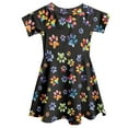 thumbnail image 5 of Yuyamidu Colorful Dog Paw Crew Neck Skater Dress for Toddler Girls Short Sleeve Dress One-Shoulder Midi Dress Self Cultivation Kids Basic Skater Dress Size 7-8, 5 of 6