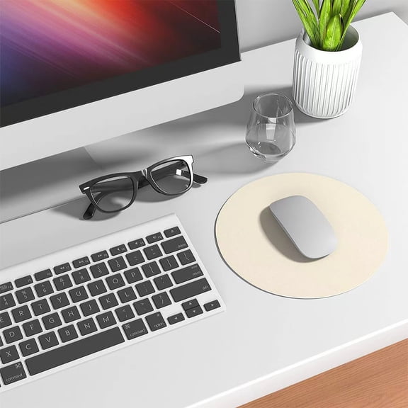 Zhuge Round Leather Mouse Pad - Desk Mat - Computer Mouse Pad - Hard Mouse Pad Surface For Control & Accuracy - Mouse Pad - Desk Pad For Regular & Home Office -White