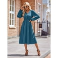 thumbnail image 5 of Mini V Neck Long Sleeve Dress for Women A-Line High Waisted Casual Flowy Dress for Cocktail Wedding Guest Blue S, 5 of 9