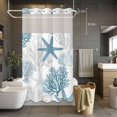 thumbnail image 2 of No Hook Shower Curtain with Snap in Liner, Marine Coral Starfish Ocean Shell Waterproof Fabric Bathroom Curtain Mesh Top Window, Underwater World Aqua Gray Shower Curtains 36x72in, 2 of 9