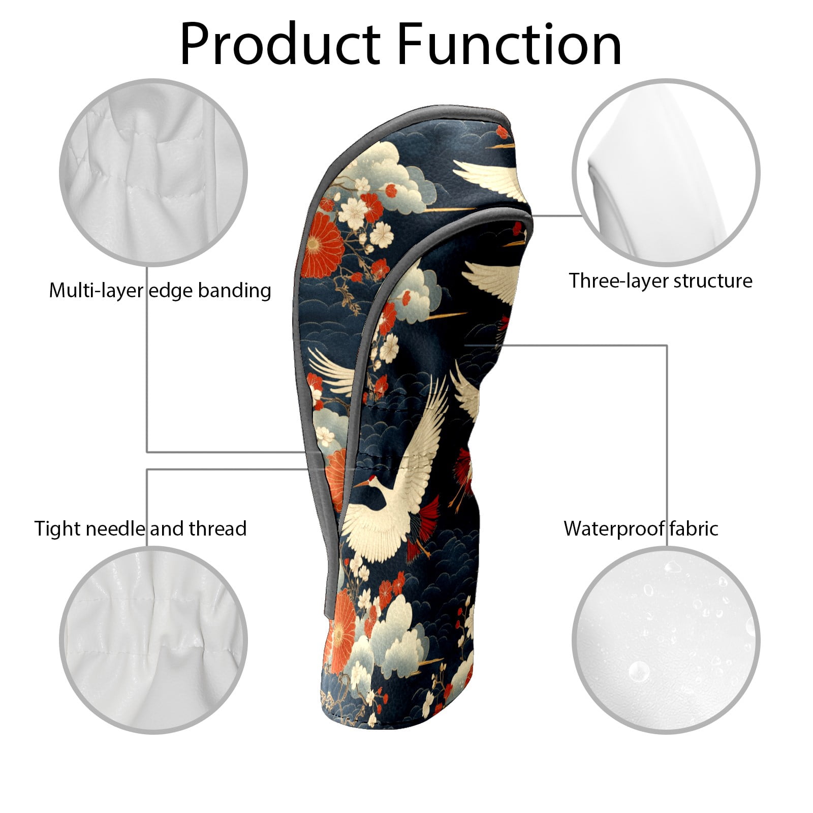 Golf Club Covers PU Leather Waterproof Head Covers for Fairway Woods Hybrids Cranes White Clouds