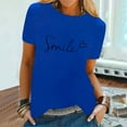 thumbnail image 2 of MIXUE Womens Summer Tops Letter Print Crew Neck Short Sleeve Fashion Casual Shirts For Women Tshirts Holiday Wear,Blue,XXL, 2 of 7