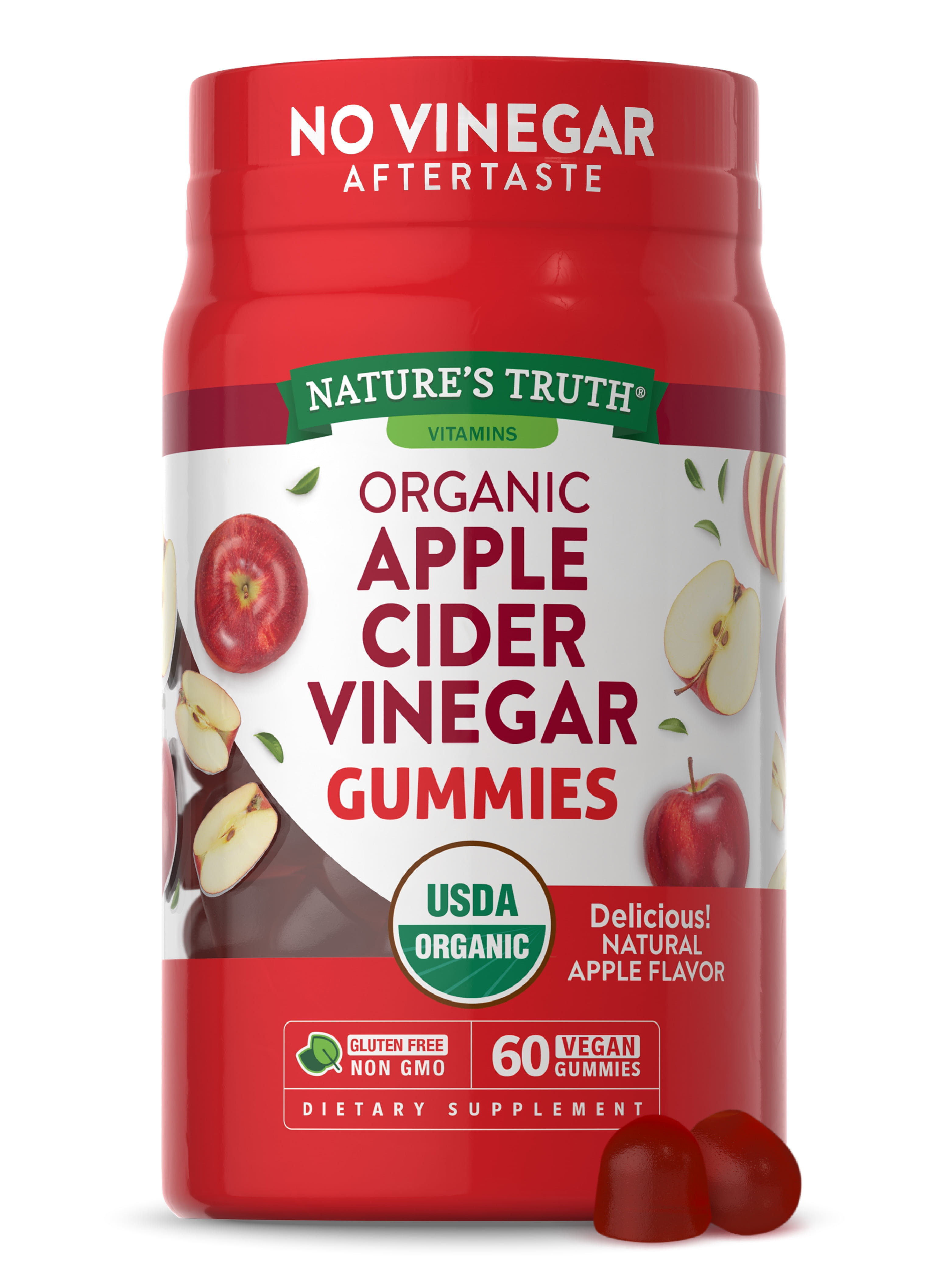 Organic Apple Cider Vinegar Gummies | 60 Count | Vegan, Gluten Free & Non-GMO | USDA Certified Organic | Apple Flavor | by Nature's Truth