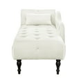 thumbnail image 2 of 60.6" Button Tufted Velvet Chaise Lounge, Lounge Sofa Chair with Left Armrest & Lumbar Pillow, Chaise Lounge with Solid Wood Legs for Living Room Bedroom Office, White, 2 of 6