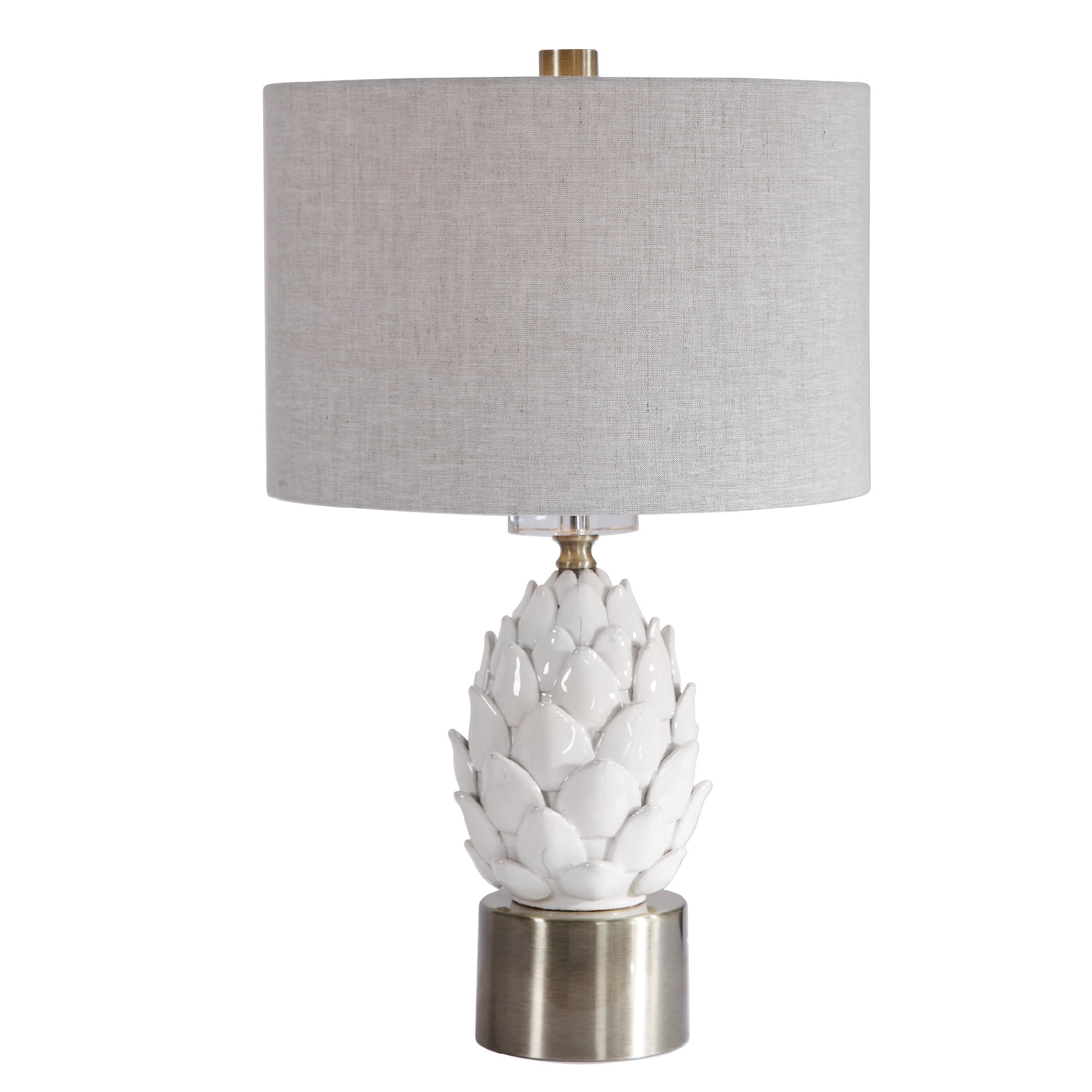 24” White Ceramic Artichoke Table Lamp with Matching Lamp Shade