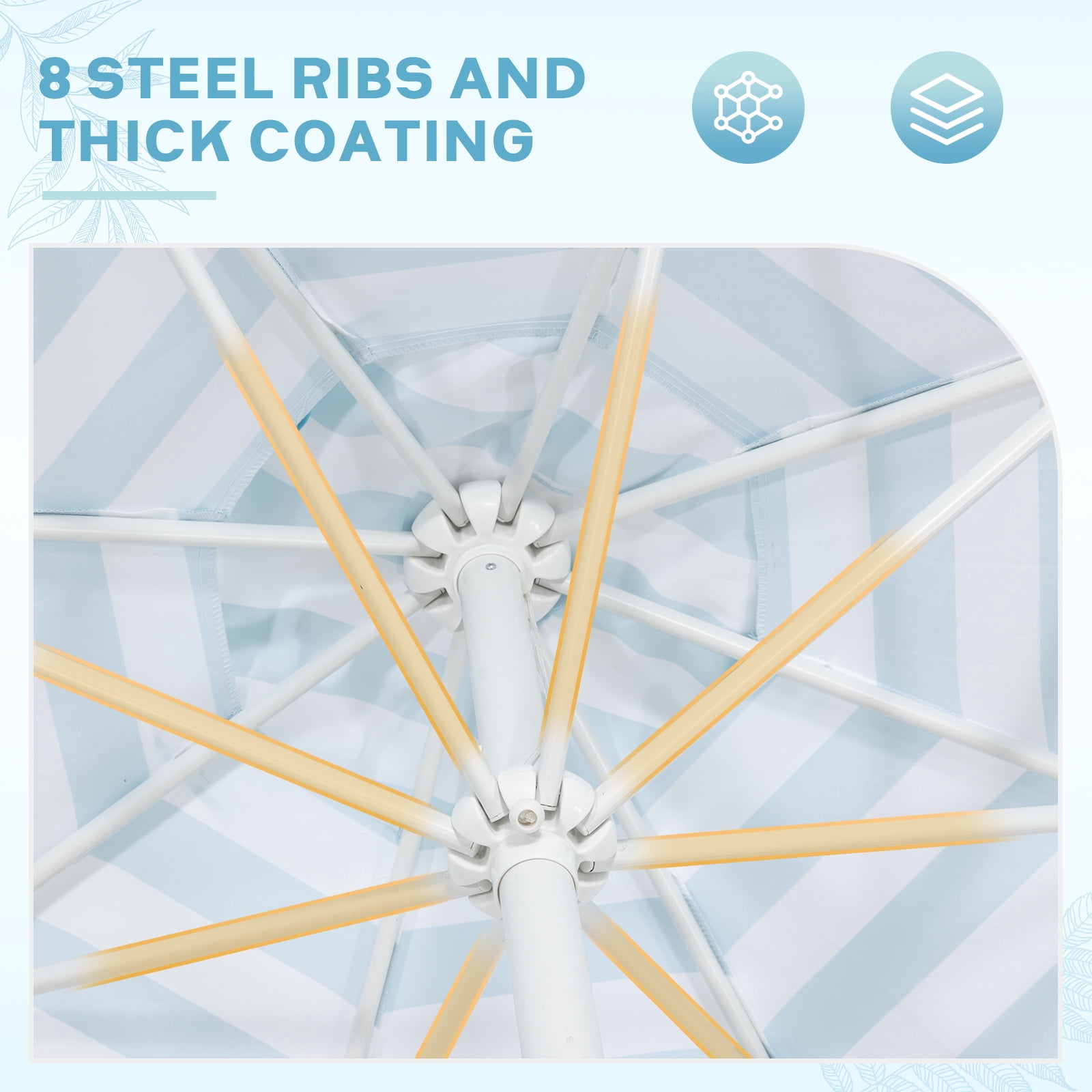 Aoodor 9FT Outdoor Patio Umbrella with 8 Steel Ribs and Push Button Tilt Crank, UV Protection, Light Blue and White