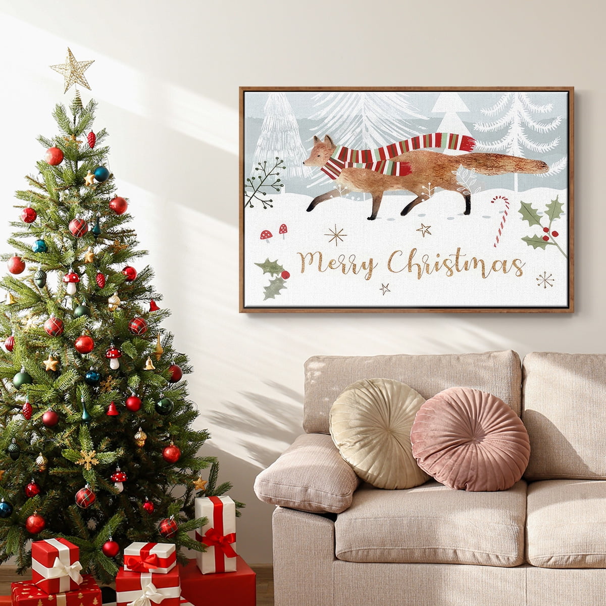 Woodland Christmas Collection A - Framed Gallery Wrapped Holiday Canvas - 17 x 25 - Rosewood Frame