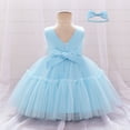 thumbnail image 5 of Ruyang Toddler Baby Tulle Dress Bow Flower Print Pleated Smocked Dresses Elegant Cute Ruffles Sleeve Summer Casual Dresses, 5 of 9