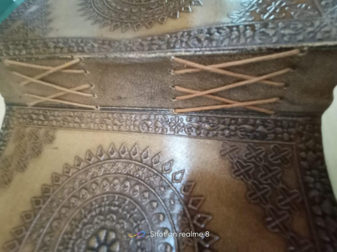 Hand Embossed Leather Journal Mandala Design with Brass Clasp, Tan Boho Notebook, Handmade Diary