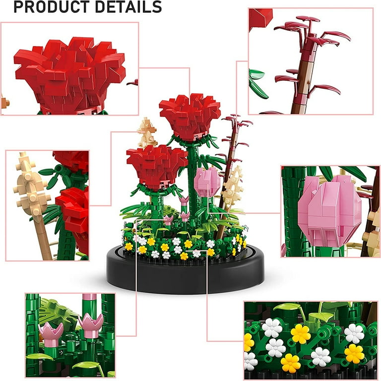 Red Rose Flower Brick Set