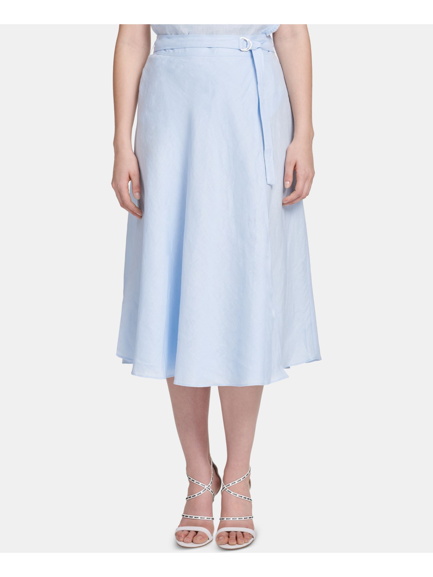 DKNY Womens Blue Zippered Below The Knee Wrap Skirt 2