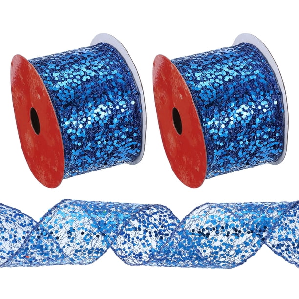 Cinta de Malla con Brillo y Alambre Uxcell para Hacer Lazos Decoración de Bodas Regalos Manualidades Azul Oscuro