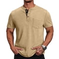 thumbnail image 2 of Men's Henley Shirts Short Sleeve Button Cotton Tee with Chest Pocket, Casual Summer Lightweight Classic T-Shirt Tops ,XXL,Complexion, 2 of 6