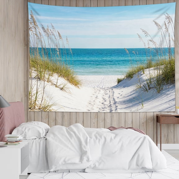 HVEST Blue Beach Tapestry Wall Hanging Summer Seascape Blue Ocean Wall Tapestry for Bedroom Seaside Nature Landscape Tapestry for Living Room College Dorm Home Decor,80x60 inch