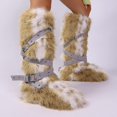 thumbnail image 4 of SACFOF Women Knee High Furry Faux Fur Boots Fuzzy Fluffy Round Toe Anti Slip Suede Winter Warm Snow Long Boots, 4 of 5