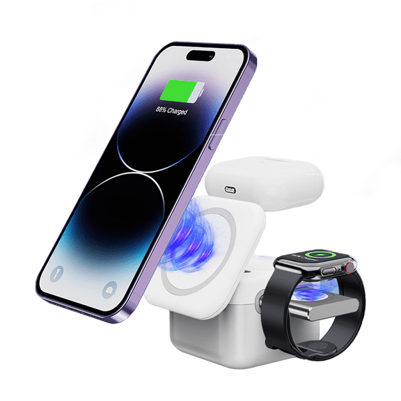 3 in 1 Charging Station for Apple, Wireless Phone Charger Stand with Night Lamp, Travel Foldable Magnetic Cube Magsafe Dock for iPhone 16 15 14 13 12 Series/Apple Watch/Airpods
