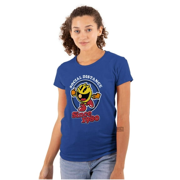 PACMAN Social Distance Funny Gamer Women's T Shirt Ladies Tee Brisco Brands S