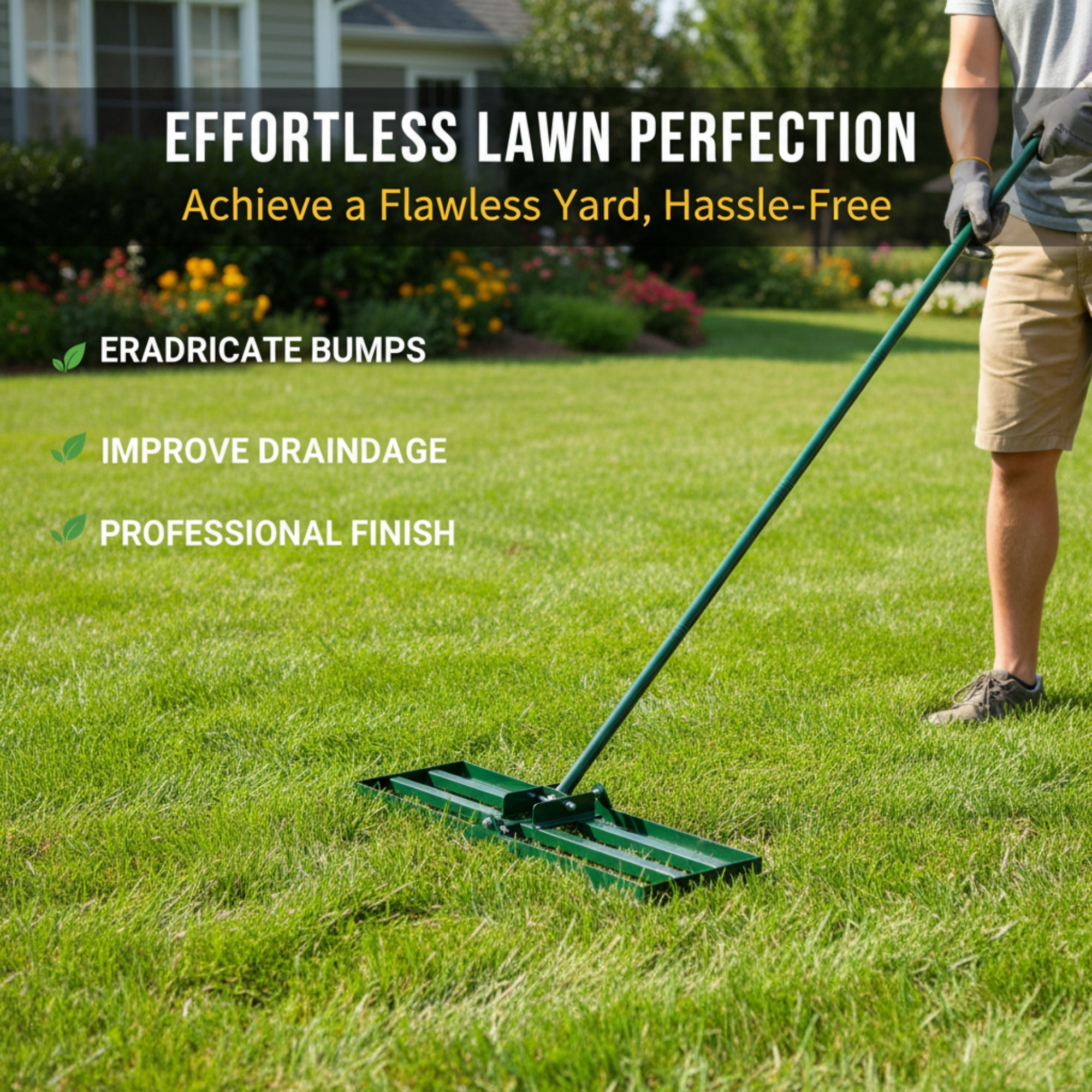 29.3" Metal Lawn Leveling Rake, 79.5" Extended Handle Garden Backyard Golf Course Leveler, Rust-Proof Metal Ground Levelling Tool for Yard, Farm & Golf Green