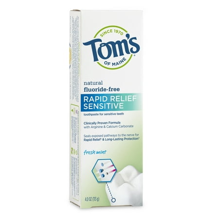 Tom's of Maine Rapid Relief Sensitive Fluoride-Free Natural Toothpaste, Fresh Mint, 4.0 (Best Natural Toothpaste In India)