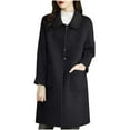 thumbnail image 2 of PNTUTB Women's Fashion Solid Color Wool Blend Lapel Long Sleeve Button Down Medium Long Coats with Pockets, 2 of 6