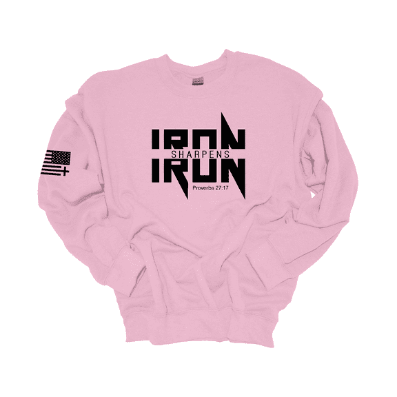 Trenz Shirt Company Iron Sharpens Iron Proverbs 27:17 Heavy Metal Logo Mens Crewneck Sweatshirt-Light Pink-medium