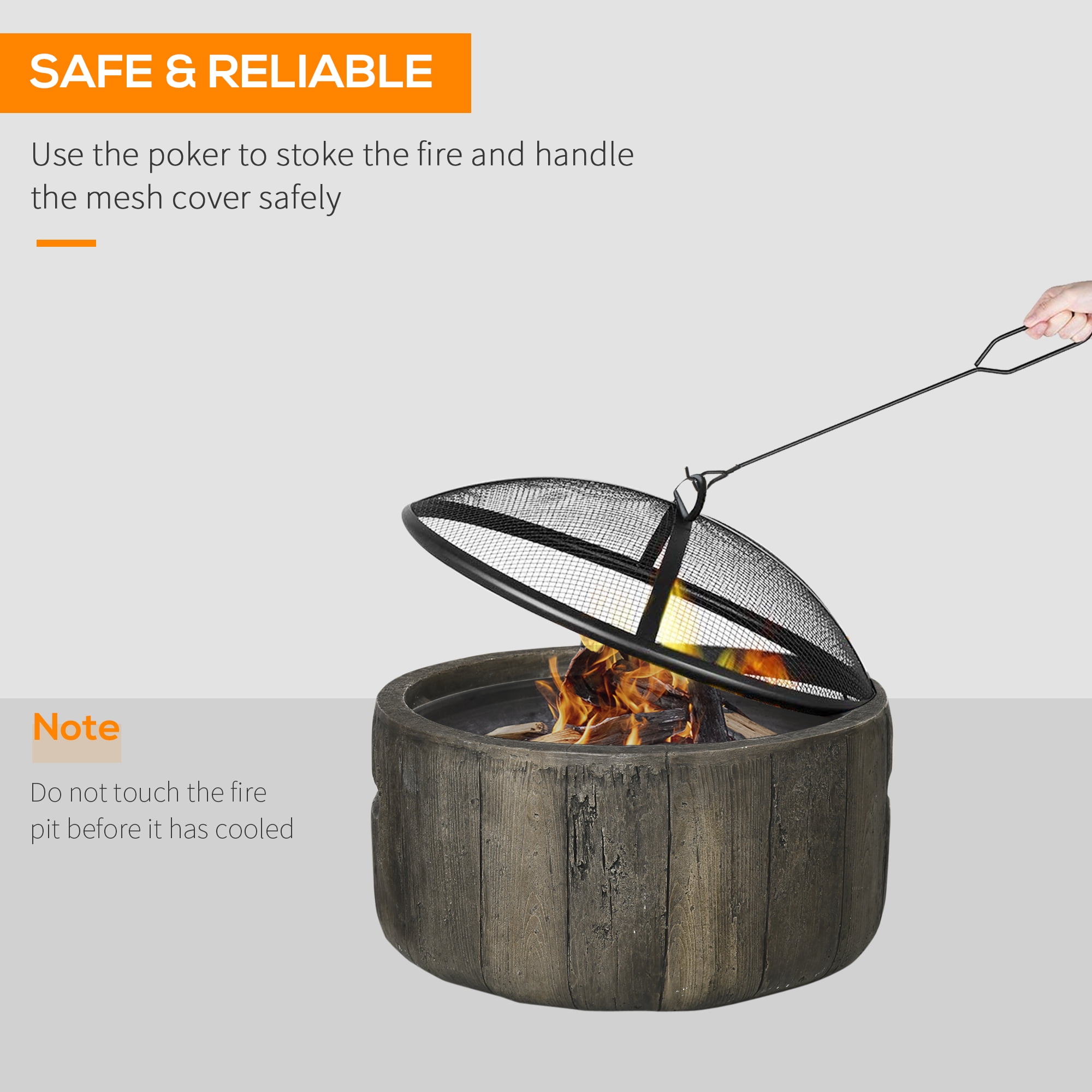 Aimee Lii Outdoor Fire Pit, 18" Metal Wood Burning Fireplace with Spark Cover, Poker, Outdoor Firepit for Camping Bonfire, Patio, Picnic, Backyard, Brown
